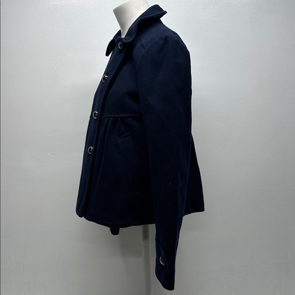 LeifNotes Anthropologie Peacoat Jacket Swing Coat Pockets Felt Navy Blue Size 4 - Picture 6 of 9